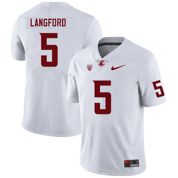 Men #5 Derrick Langford Washington State Cougars College Football Jerseys Sale-White